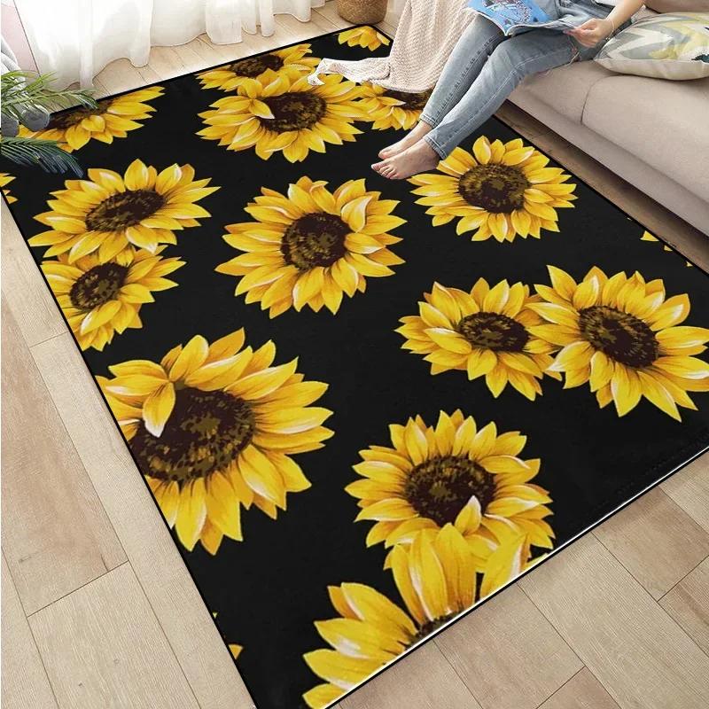 3D Sunflower Carpet Non-slip Floor Mat Bedroom Living Room Large Area Rugs Home Decor Floral Doormat Entrance Mat Tapis Salon