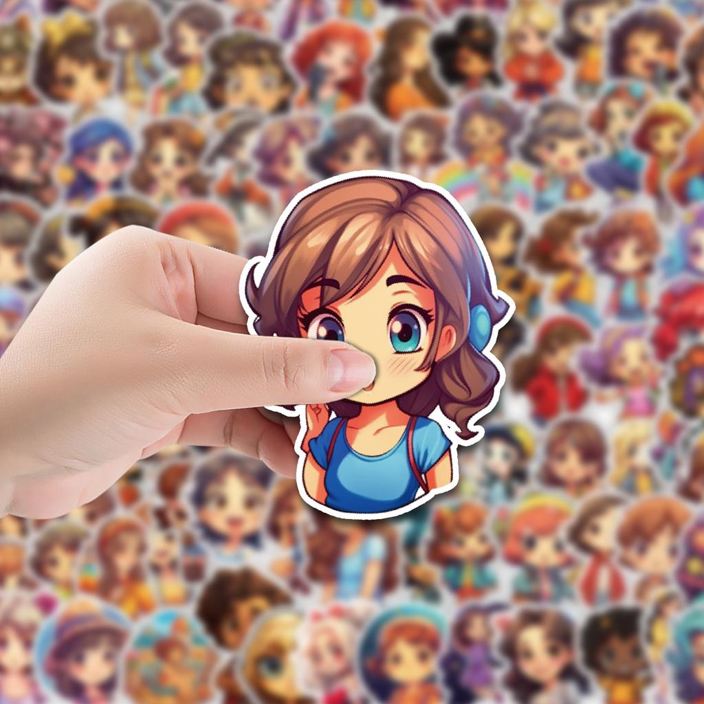100 Cute Cartoon Girl Doodle Stickers Car Skateboard Suitcase Decoration Stickers Waterproof Stationery Stickers