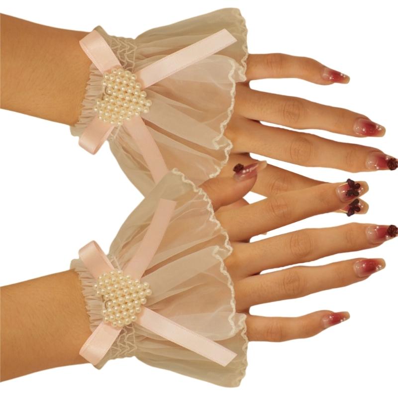 Faux Sleeves Decorative Trumpet Sleeves for Sweater Ruffle Bowknot Lace False Sleeves Cuff Extension Sweet Wrist Cuffs