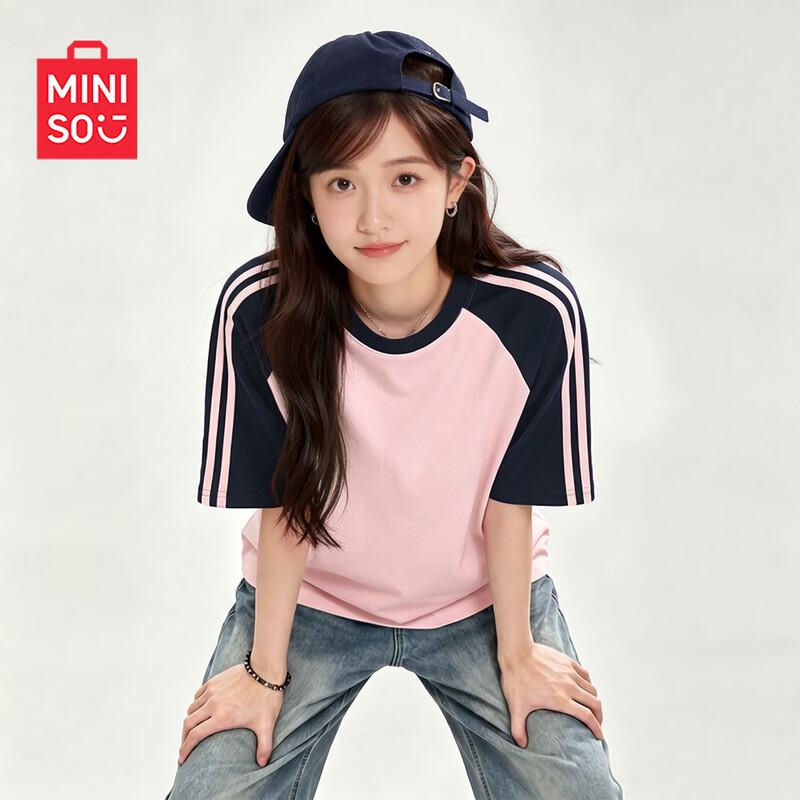 MINISO Women s 2026 Summer Striped Color Block T-Shirt S