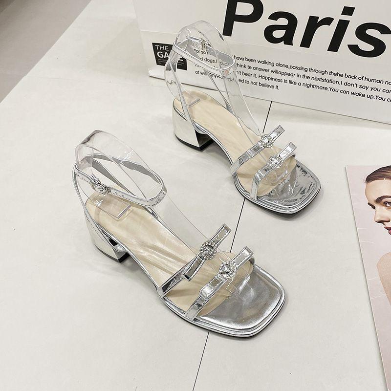 Coarse heel bow with fairy sandals women's 2025 summer and autumn silver beautiful skirt high heels