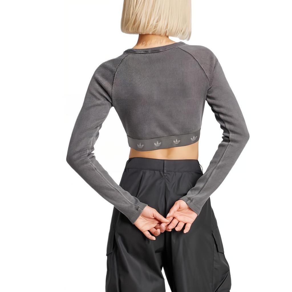 adidas Womens Ribbed Long Sleeve Crop Top Black Women Streetwear JD0014