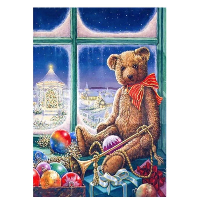 

Huacan повний квадрат/кругла алмазна вишивка картина ведмідь своїми руками алмазна мозаїка різдвяні декоративні картини Full Square 20*30 cm