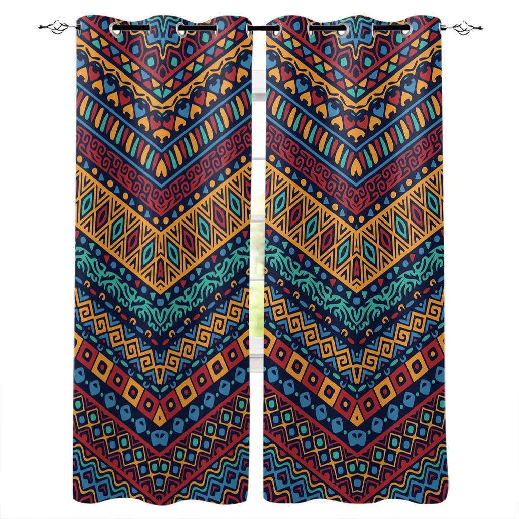 3D Mandala Boho Colorful Curtains Bohemian Flowers Stripes Decor Curtains 2 Panels For Bedroom Living Room Ethnic Vintage Style