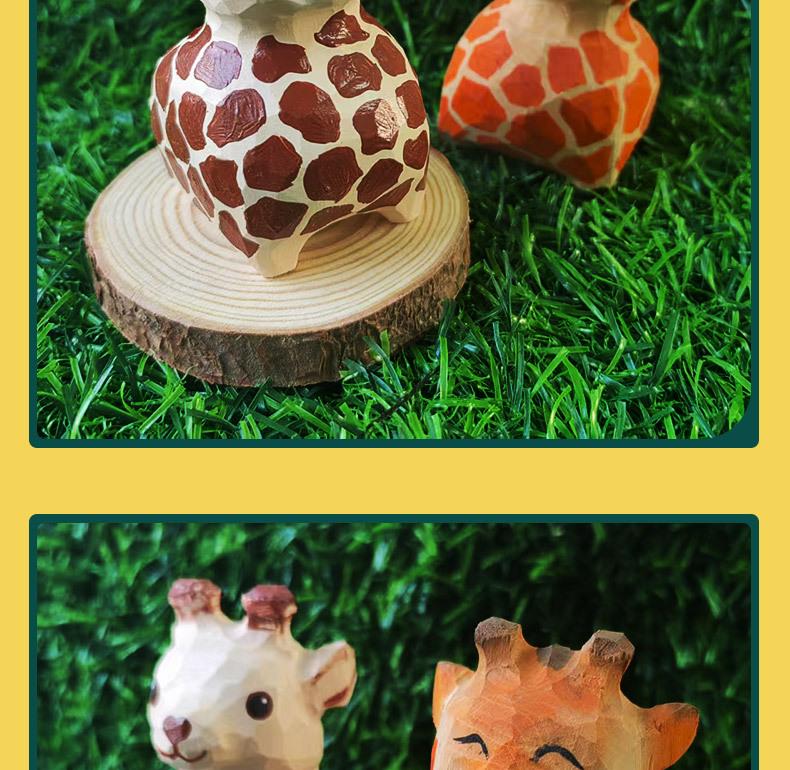 Giraffe Solid Wood Hand-Carved Desktop Ornament for Living Room or Office