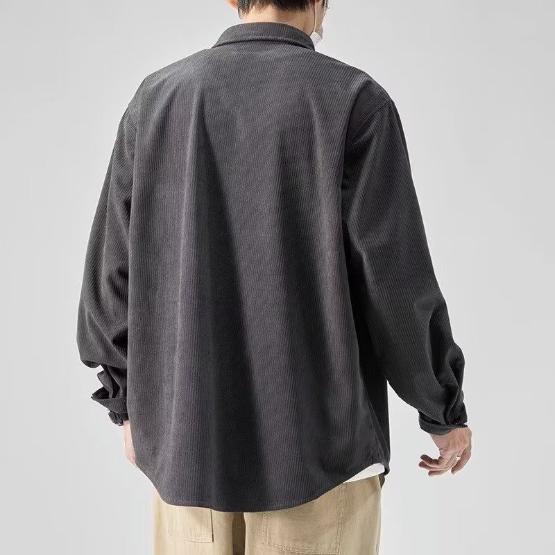 Spring Autumn Men's Loose Casual Shirt with Long-Sleeve Corduroy Top Workwear Style Simple Shirt Men