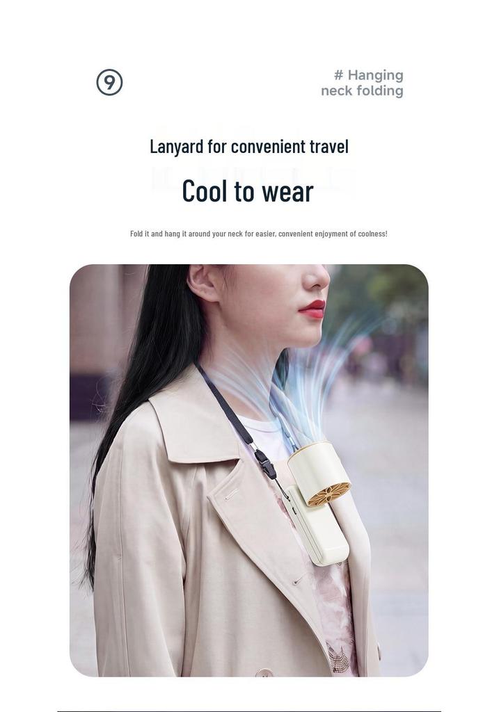 2026 High-Speed USB Rechargeable Mini Handheld Foldable Fan with Digital Display and Lanyard