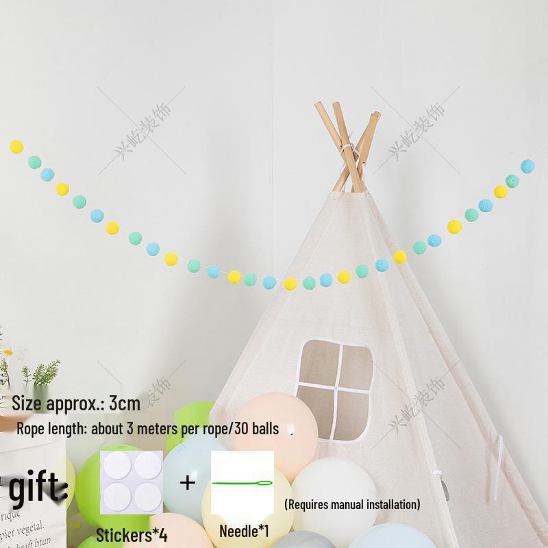 Children’s Room Pompon Bunting Decoration - Birthday Party Tent Backdrop Ornament
