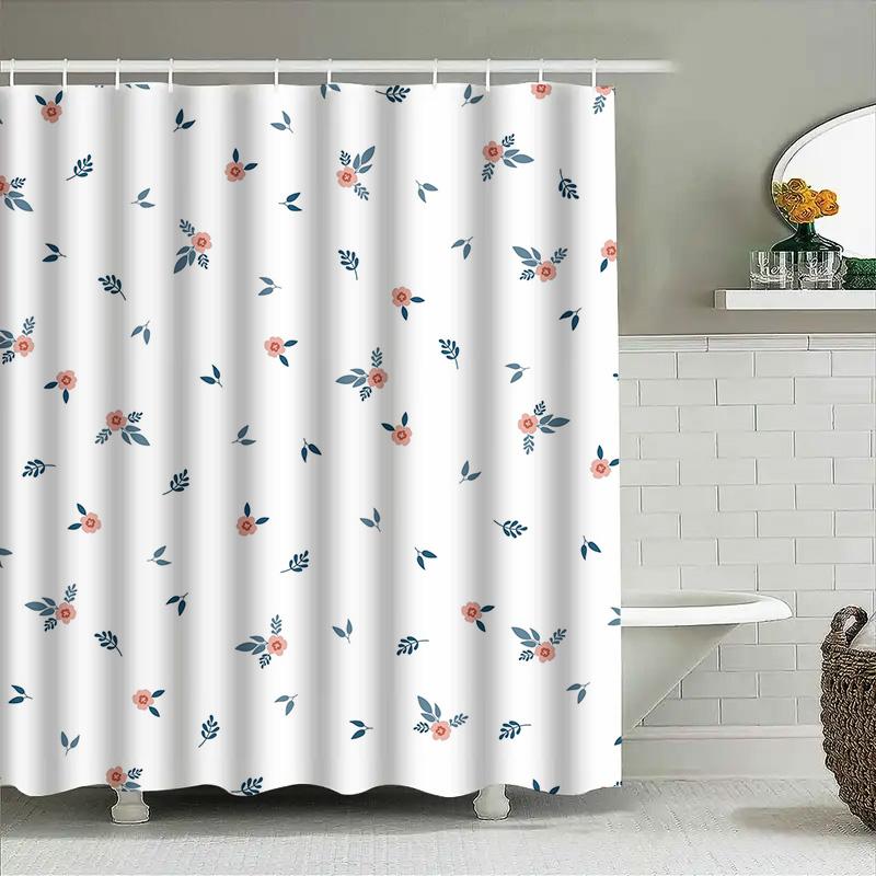 

Modern Floral Print Shower Curtain Waterproof Bath Decor With 12 Hooks Set For Home Decoration In White Color (S) W60H190(CM)-1 Pcs