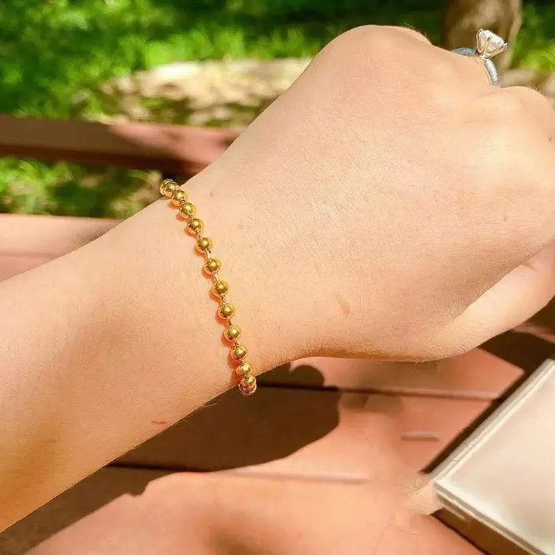 Stainless Steel Elegant Beaded Gold/ Silver Color 4 mm Round Chain Bracelets for Women 18K Gold Jewelry Accessories Wholesale