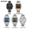 Sanda Herren Quadratische Mechanische Uhr, Schlichtes Design, Kalender, Wasserdicht, Massives Stahlarmband, Business-Stil