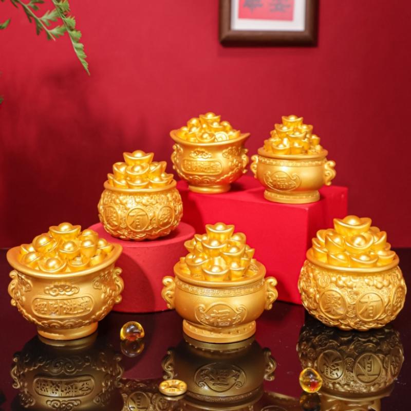 1Pcs Prosperity Sculpture Centerpiece Treasure Basin Statue For Office Shelf Desk Tabletop Art Craft Ornament Home Decorations