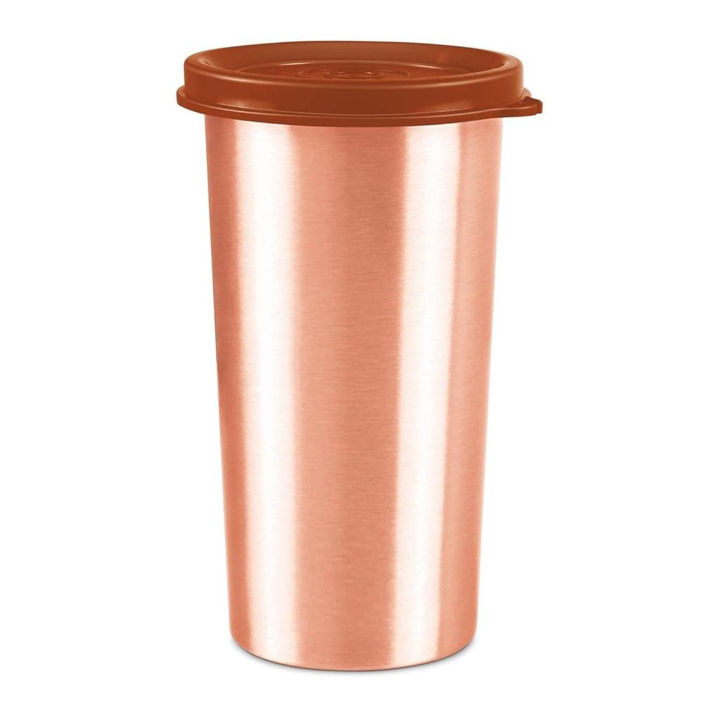 Copper Drinking Water Tumbler with Lid, 1 Piece, 480 Ml, Copper | 100% Leak Proof | Office | Gym | Yoga