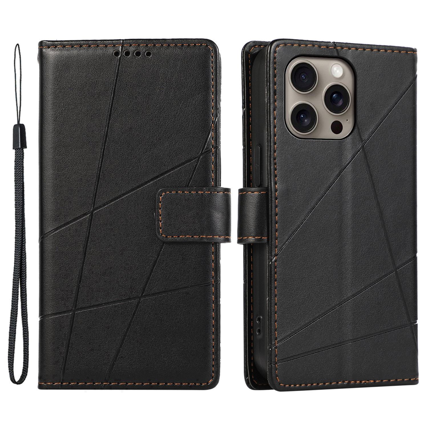 

DF-06 For iPhone 16 Pro Wallet Case Line Imprint Shockproof Phone Cover Black