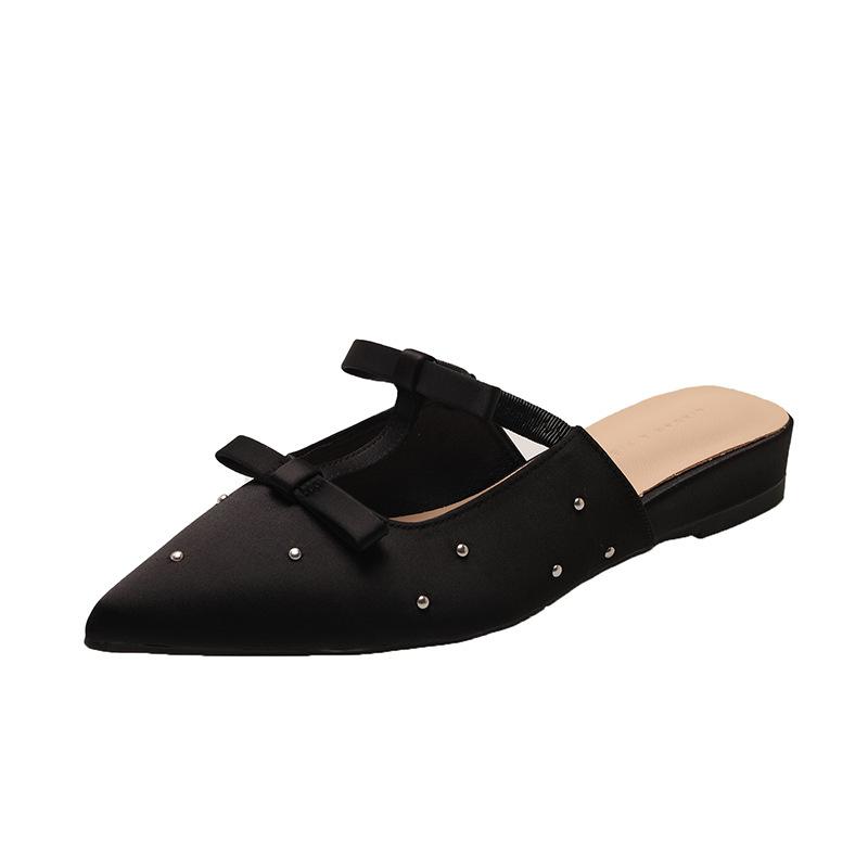 

Сяосянфэн полушлепки женские на толстой подошве для улицы 2025 весна и лето с закрытым носком острые с бантом с мелким вырезом на внутренней платформе крутые шлепанцы 35