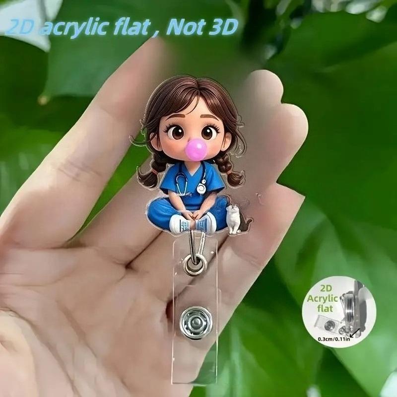 Catramă retractabilă medicală de desene animate Doctor Asistentă Licență de muncă Snur creativ ușor de trage Cataramă Certificat Nume de marcă