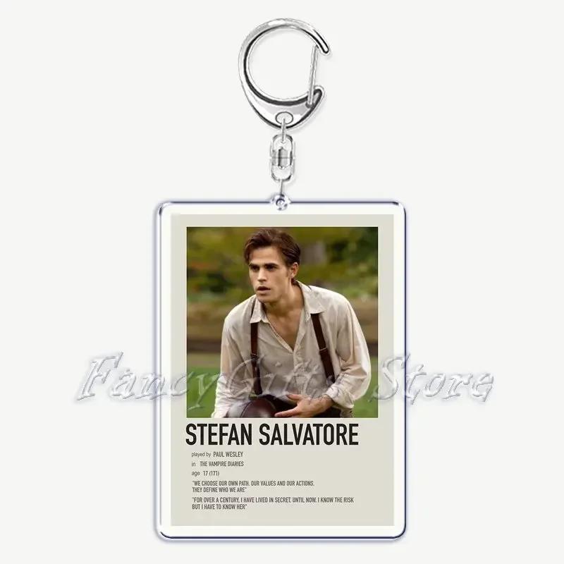The Vampire Diaries TV Keychain for Accessories Bag Rectangle Pendant Key Chain Ring Damon Elena Stefan Keychains Jewelry Gift