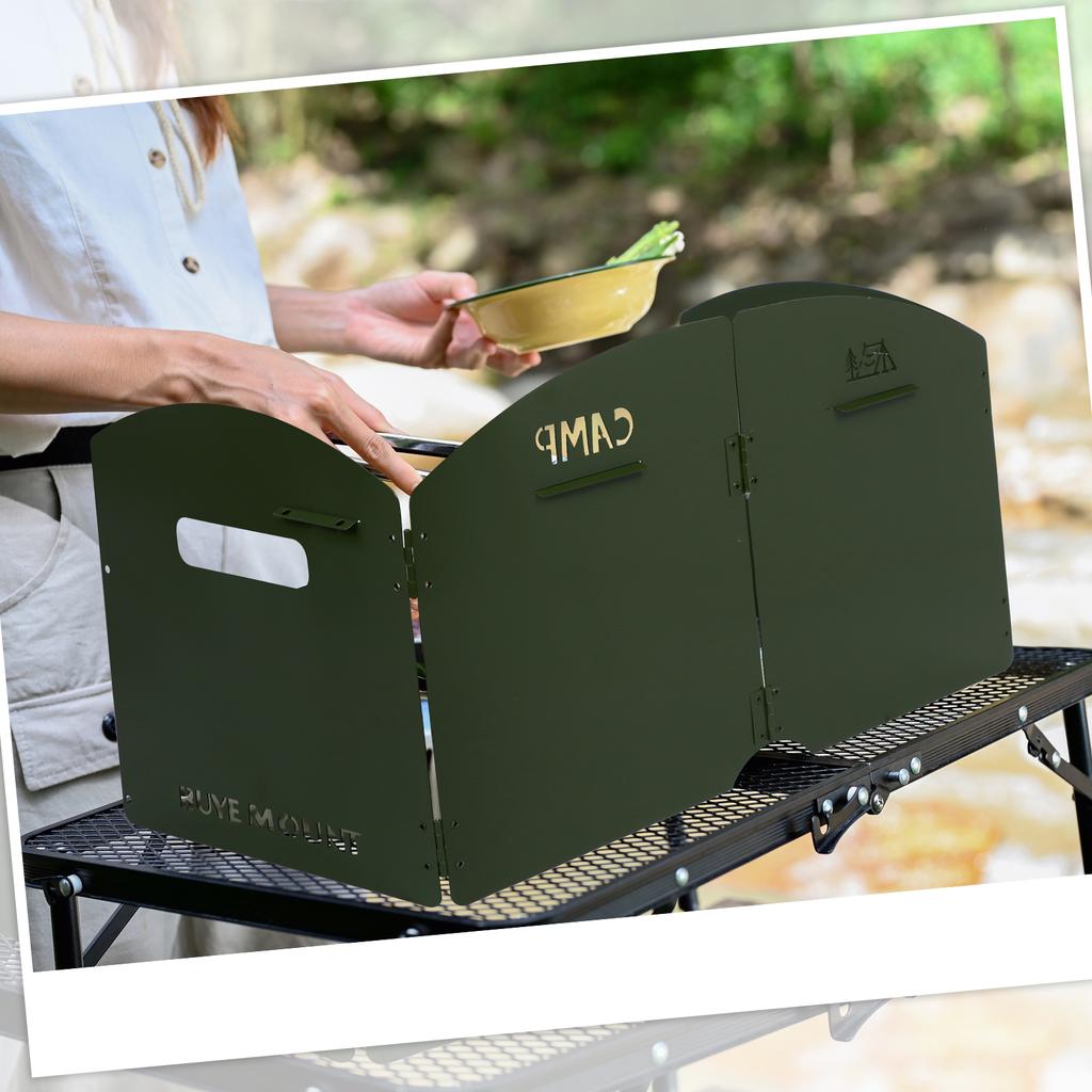 Camping Stove Windscreen 4 Plates Steel Camp Stove Windscreen Folding Outdoor Picnic Cooker Stove Wind Screen Windshield With Dr