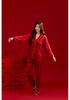 Fashionable Red Wedding Couple Pajamas: Women's Ice Silk Long Sleeve Set & Men's Casual Homewear for Spring/Autumn