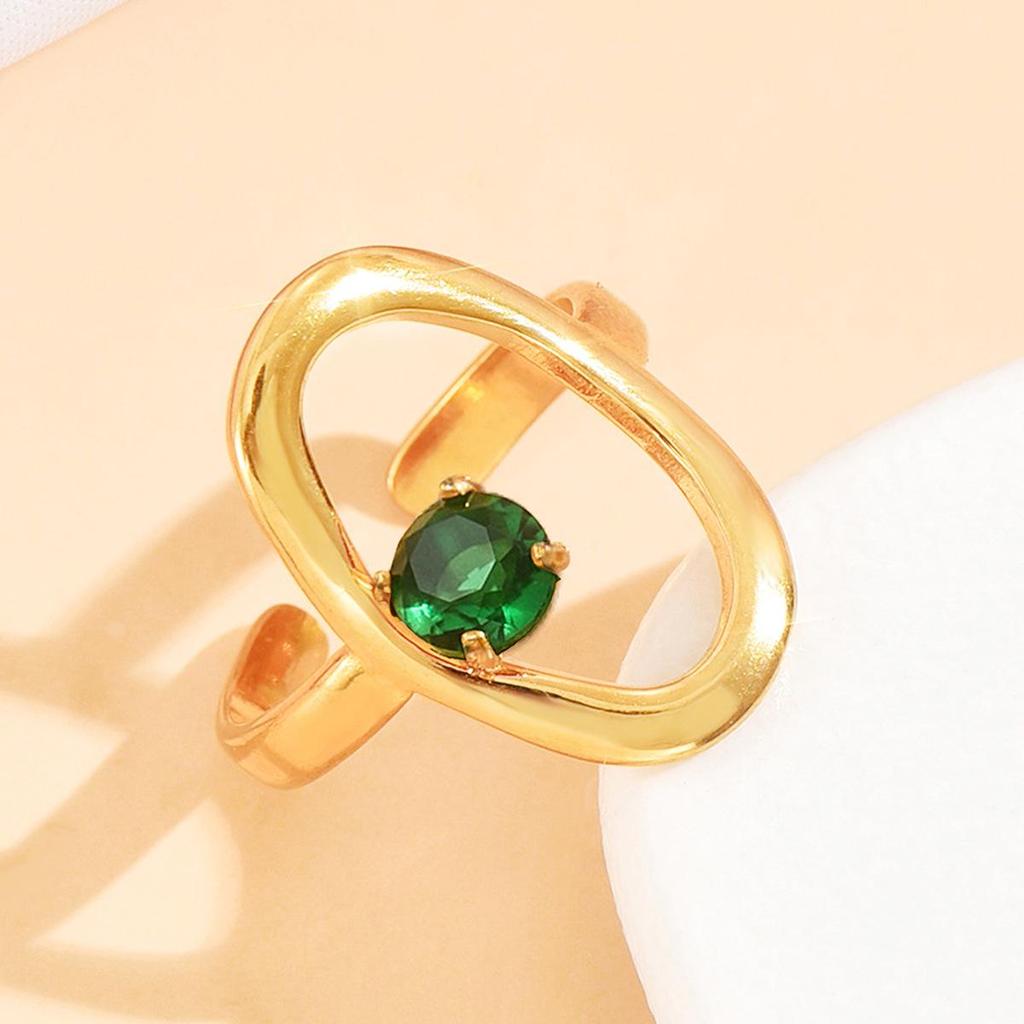 INS Style Hollow Geometric Oval 18K Gold Plated Stainless Steel Ring