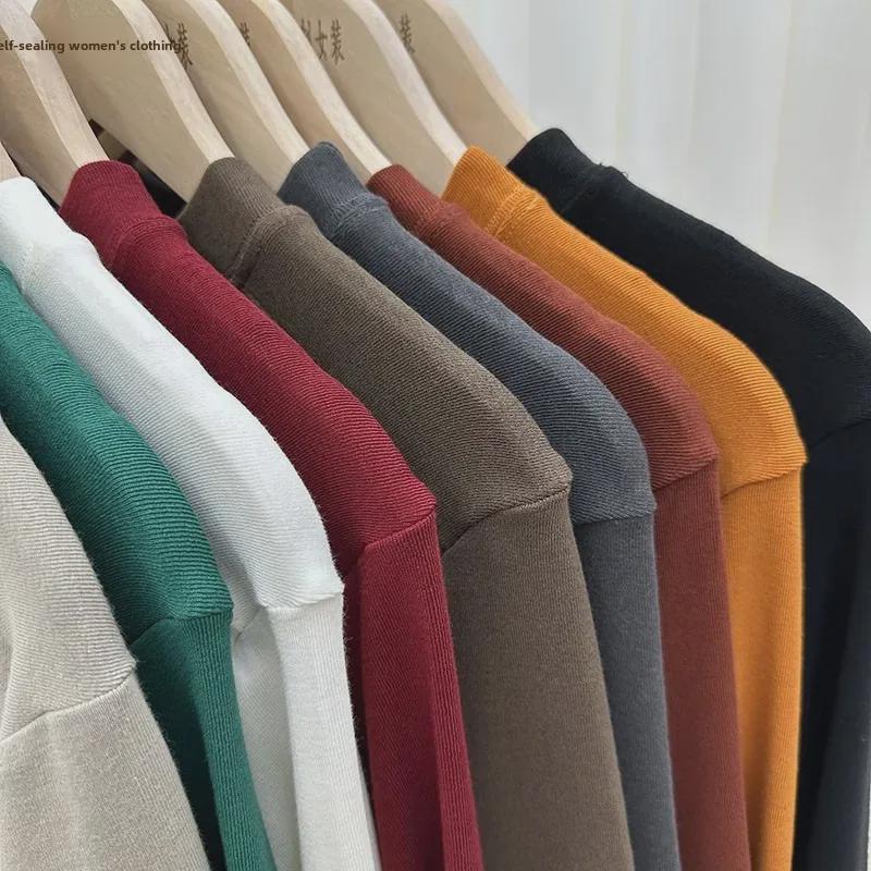 Women's Slimming Fit Mid-Sleeve T-Shirt with Stand-Up Collar - Versatile Autumn Fashion Top