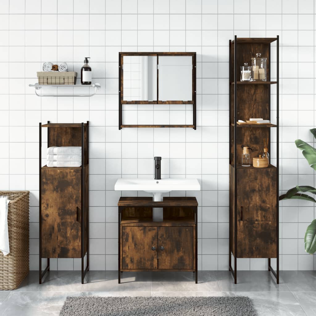 4 piece bathroom furniture set in smoked oak wood based material