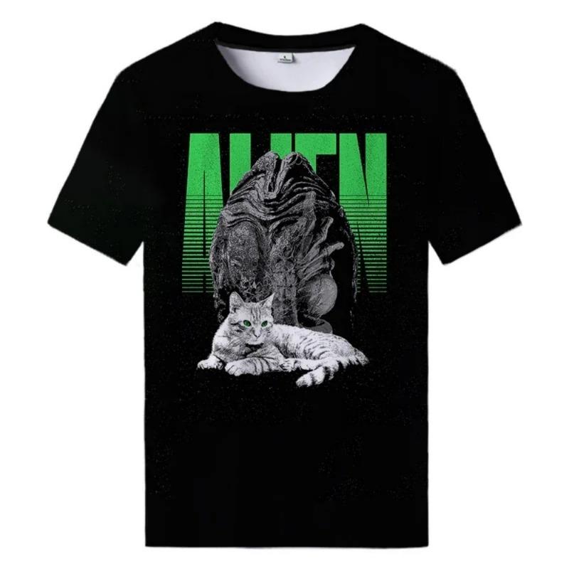 Motorcycle Summer New Alien Art 3D Print T-shirt For Men Clothing Daily Casual T-shirt Horror Alien Movie Graphic Harajuku Tops
