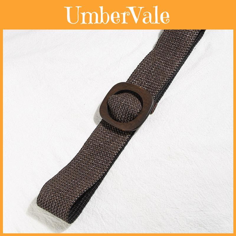 Bohemian Wide Woven Belt For Dresses With Wooden Buckle Ethnic Style For Women