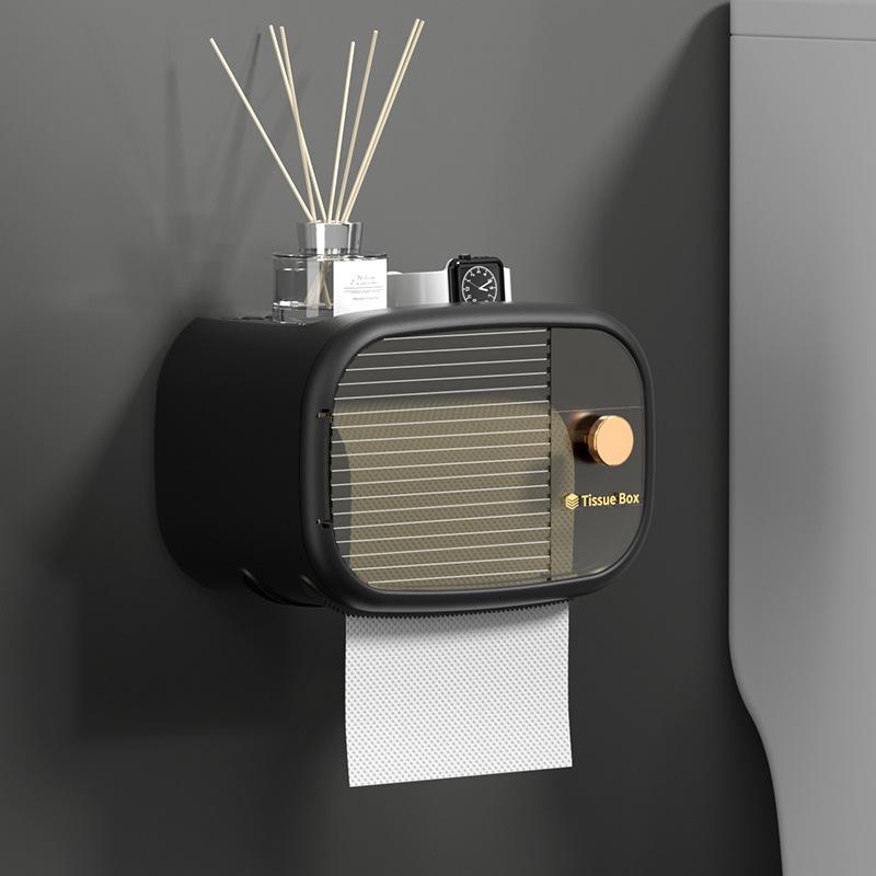 

Bathroom Light Luxury Tissue Box Waterproof Wall Mounted Toilet Paper Box Non-punched Toilet Paper Roll Paper Shelf