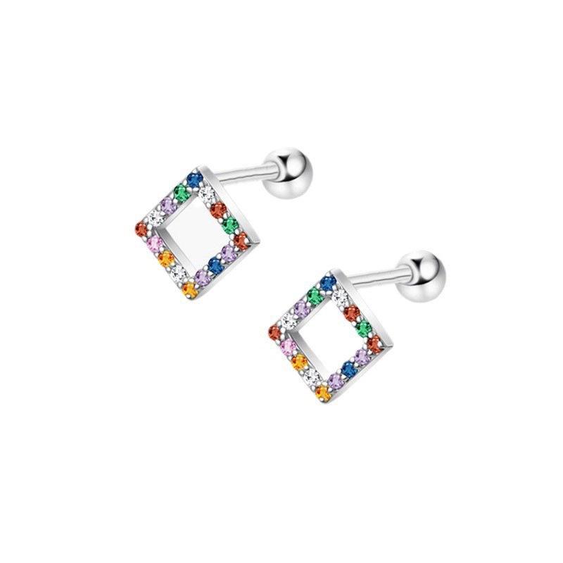 Punk Style Zircon Cross & Moon Stud Earrings with Round Diamond and Screw-Back Design