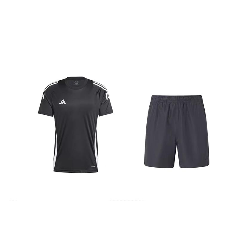 

Футболка Adidas High Street с принтом логотипа в полоску, круглым вырезом и коротким рукавом, простой однотонный повседневный спортивный комплект, топы унисекс, черный цвет IJ7676+JD5237 L