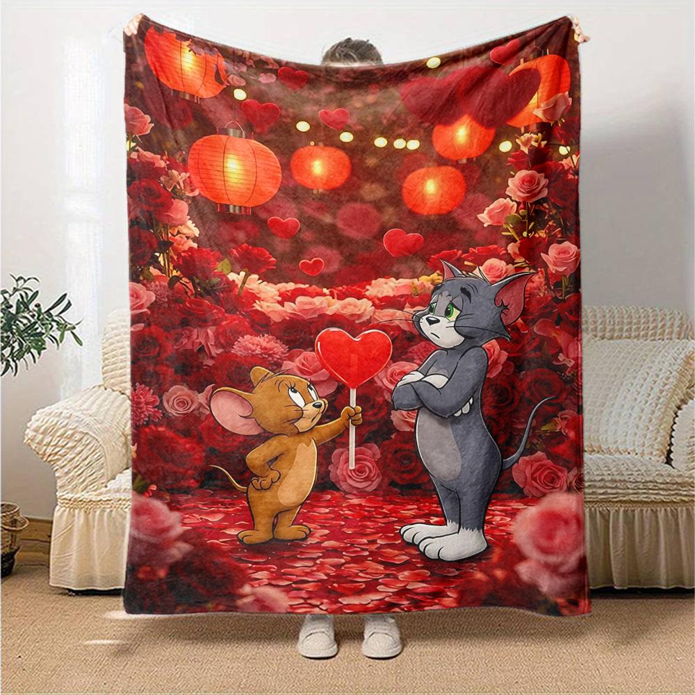 1pc Tom and Jerry Flannel Blanket Soft Warm Throw for Home, Office, Travel, All-Season Cozy Bedding GiftL1080