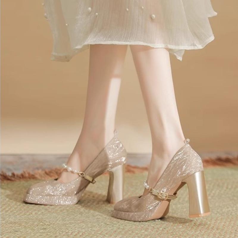 Fashion French Sexy High Heels Women 2025 Summer New Fashion One-Word Buckle Platform High Heels Wedding Banquet Temperament Women Shoes