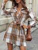 Oversized Long Sleeve Dress Autumn Winter Shirt Waistband Open Cardigan A-Line Midi Skirt Elegant