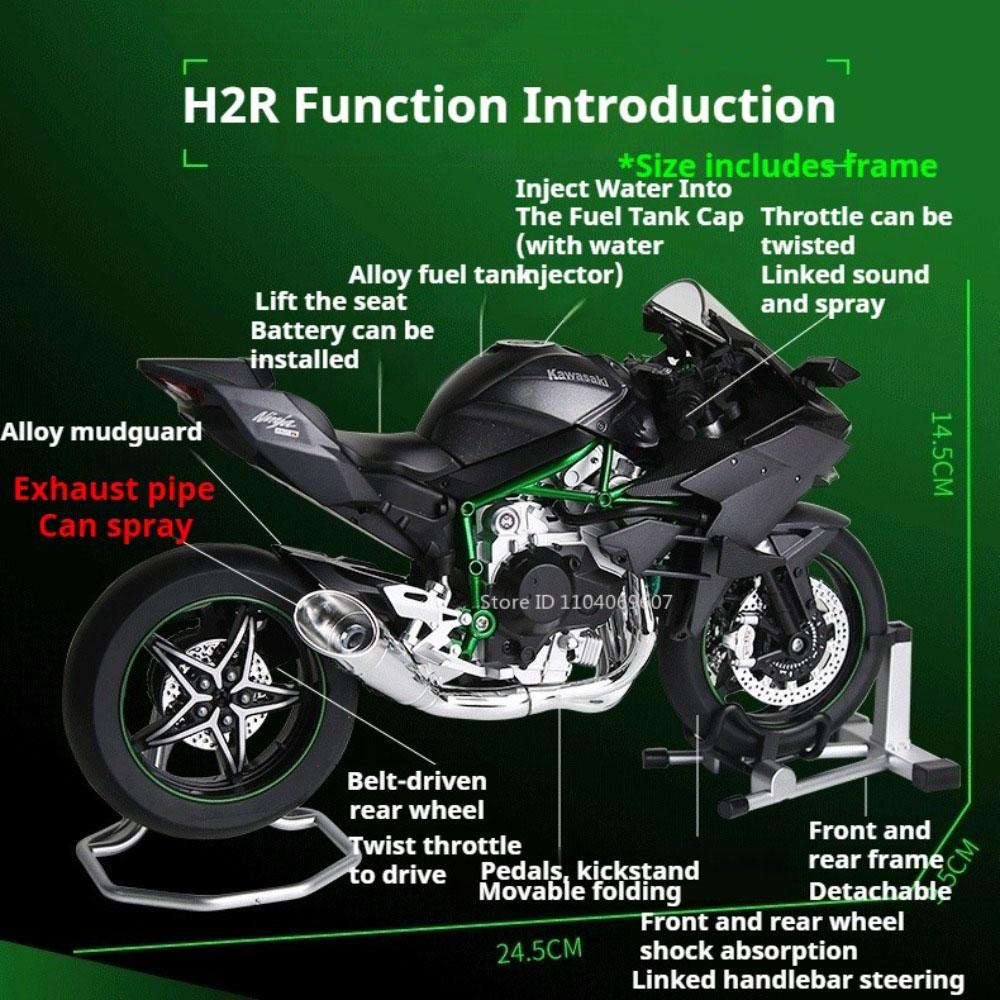 1:9 Kawasaki Ninja H2R Motorcycles Model Alloy Car Toys Can Spray Miniature Motorcycle Wheel Shock Absorption Vehicle Home Decor