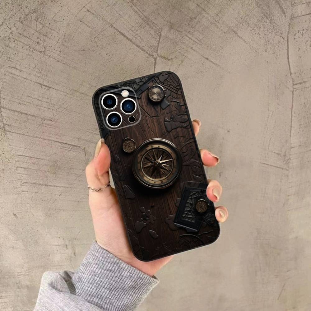 World Map Compass Nautical Phone Case For iPhone 16,15,14,13,12,11,Plus,Pro Max,XS,X,XR,SE,Mini,8,7 Soft Silicone Black Cover