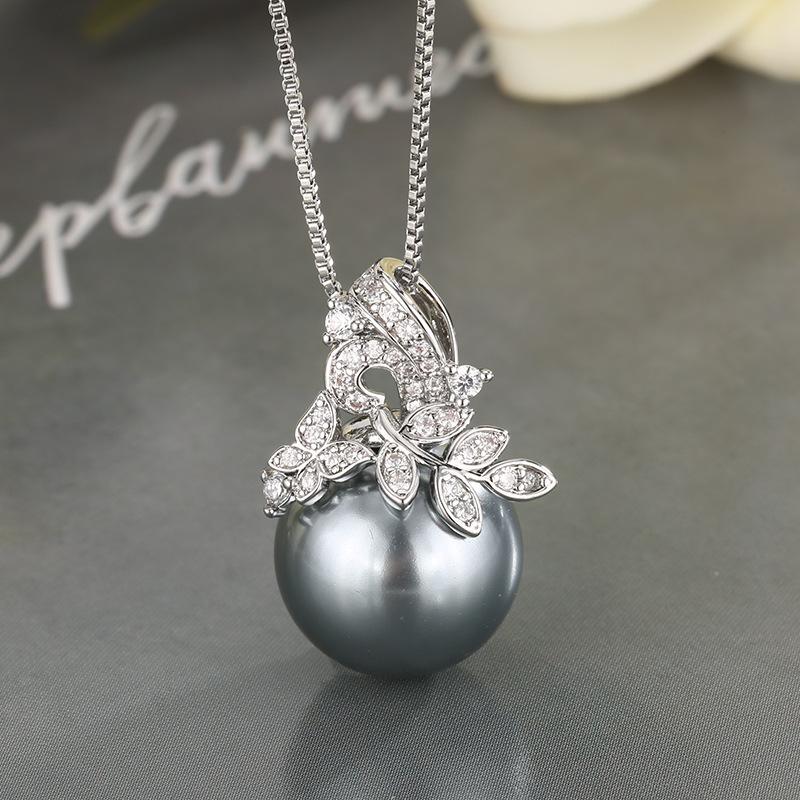 Pearl Set, High-End Zircon Earrings, Necklace, Flower-Shaped Light Luxury And Elegant Women