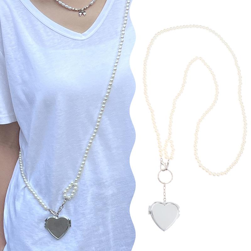 

Інс Перлова Сумка Кросбоді На Плече Ланцюжок Довге Намисто З Підвіскою-Дзеркальцем у Формі Серця Перловий Плечовий Ланцюжок Особистість Кольє Ювелірні Вироби