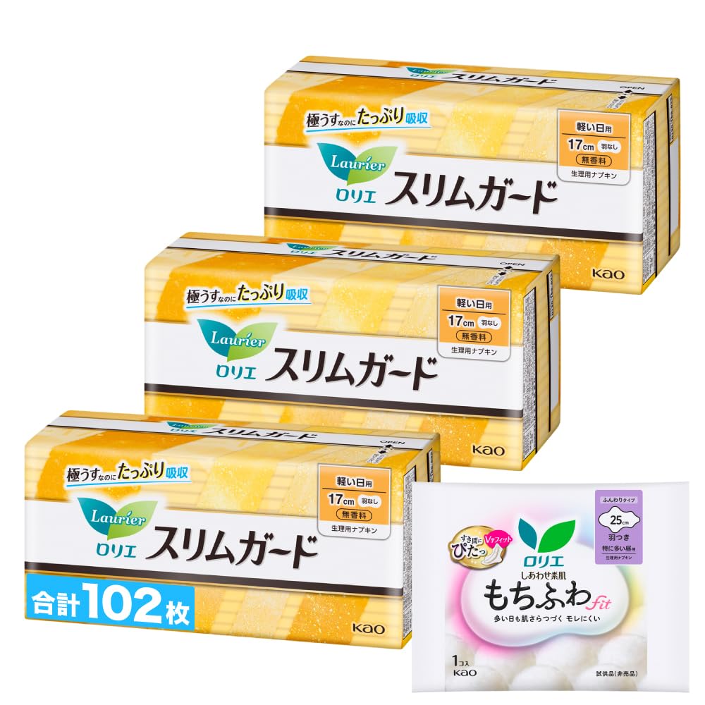 

Laurier Slim Guard Light Flow 34 прокладки x 3 упаковки прокладок Бонусный товар Прокладки, без крылышек, 17 см, (всего 102) +