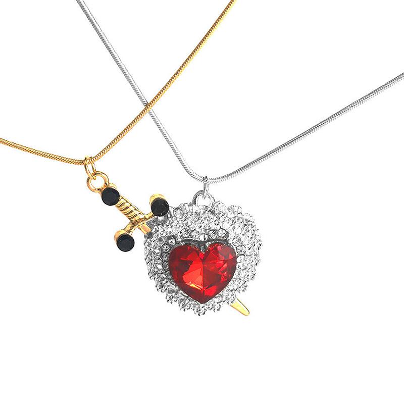 2pcs Fashion Creative Love Sword Heart Shape Pendant Necklace Couples Women and Men Party Jewelry Couple Gift Accessories