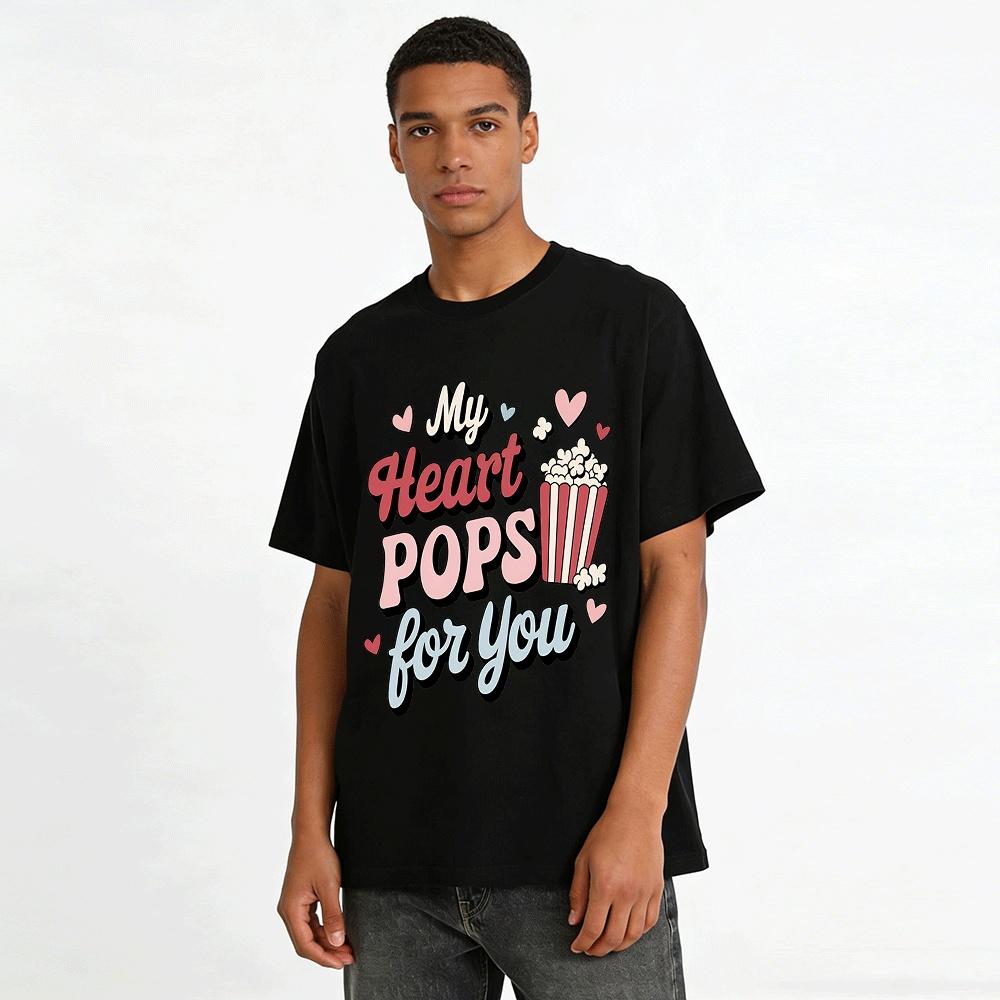 My Heart Pops For You Retro Popcorn Graphic Tee Pure cotton T-shirt
