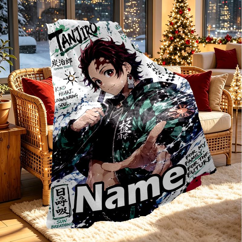 Custom Name Personalized Demon Slayer Print Blanket, Home Decor, Bedroom, Sofa, Camping, Couch, Gifts for Birthday ChristmasEnthusiasts