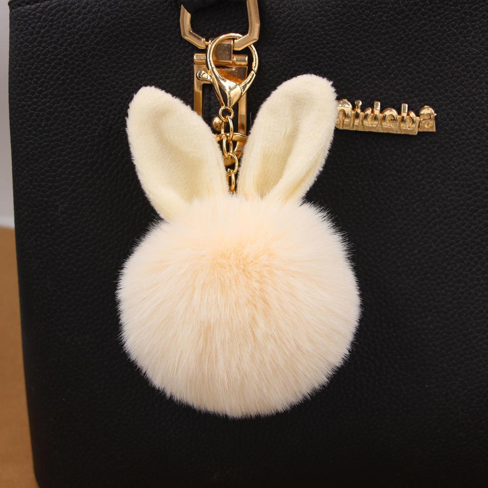 New Fluffy Keychain Pompom Rabbit Ear Toys Plush Rabbit Key Chain Fur Woman Bag Charms Keyring Car Pendant Holder Jewelry