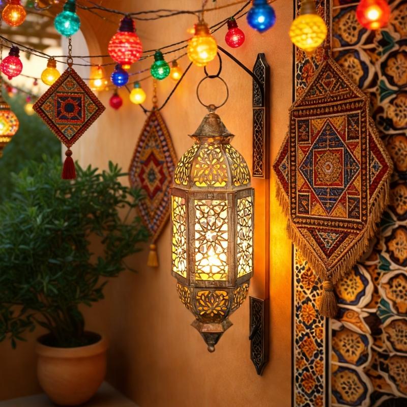 Portacandele in Ferro Battuto Marocchini Lanterna con Design Traforato da Appendere Decorazioni Regalo per Eid Ramadans