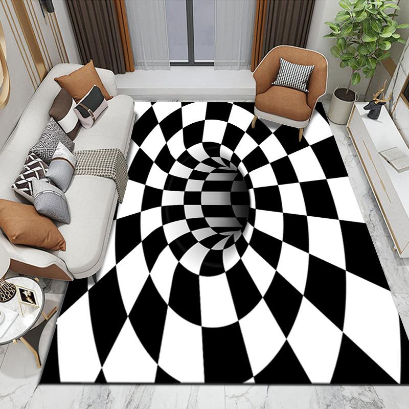 3D Vortex Illusion Black and White Rug for Bedroom Floor Mat Abstract Geometric Optical Vertigo Carpet Non-slip Livingroom Decor