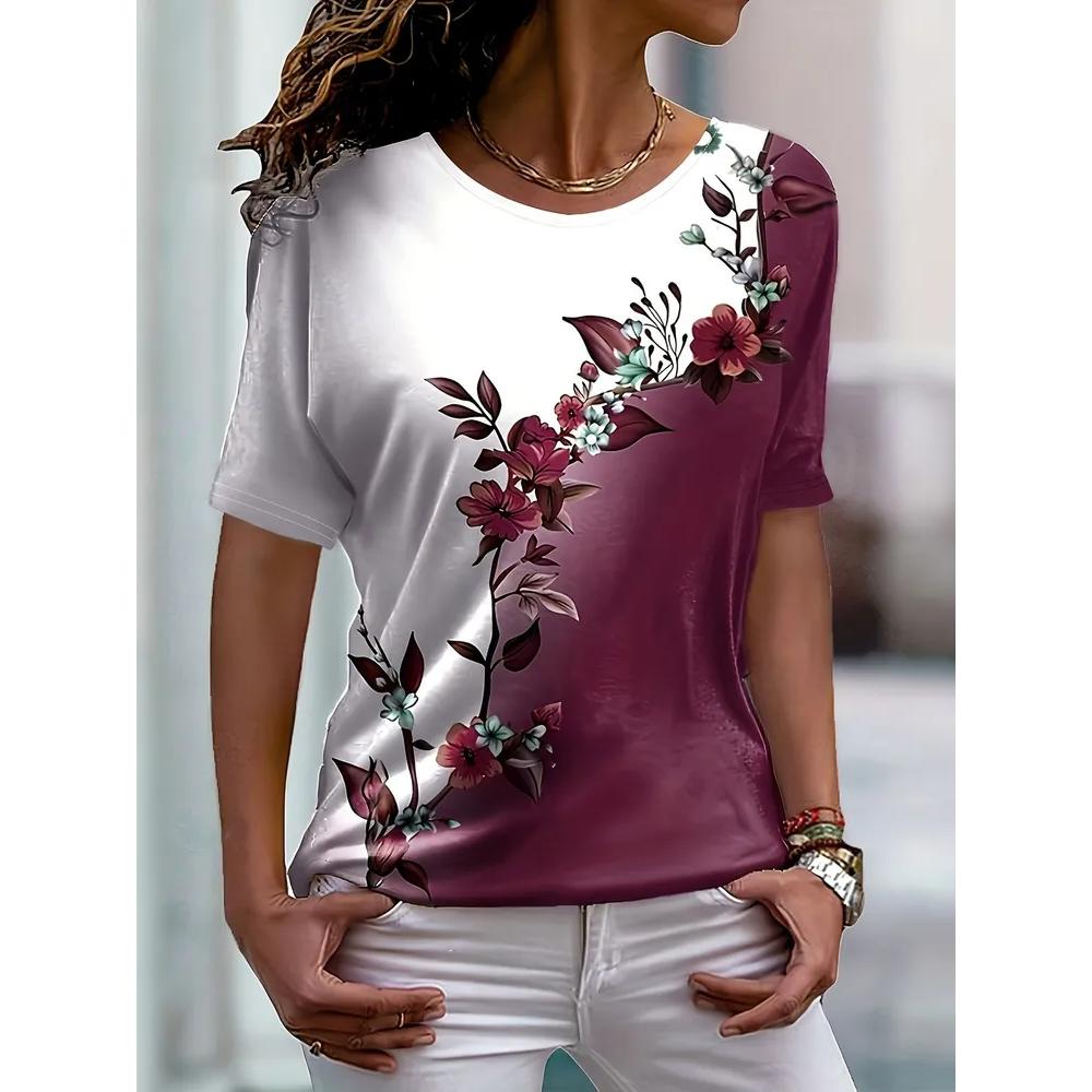 Fashion Flower Print Women's Top Casual Loose Short Sleeves Comfortable Versatile T-Shirts Women’s