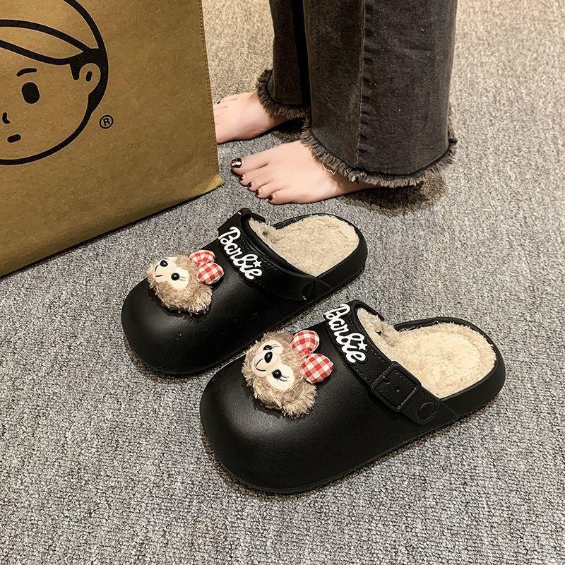 Cute Cotton Slippers Women's Outer Wear 2025 Autumn and Winter New Fashion Versatile Velvet Warm Two Wear Cotton Slippers Women