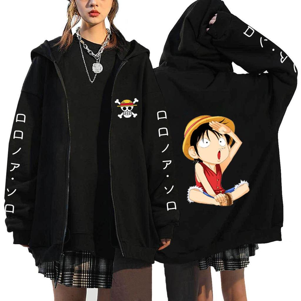 Japanese Anime ONE PIECE Hoodies Men Kawaii Harajuku Manga Graphic Zipper Coats Monkey D. Luffy Printed Streetwear Sweatshirts Unisex Pullovers Tops