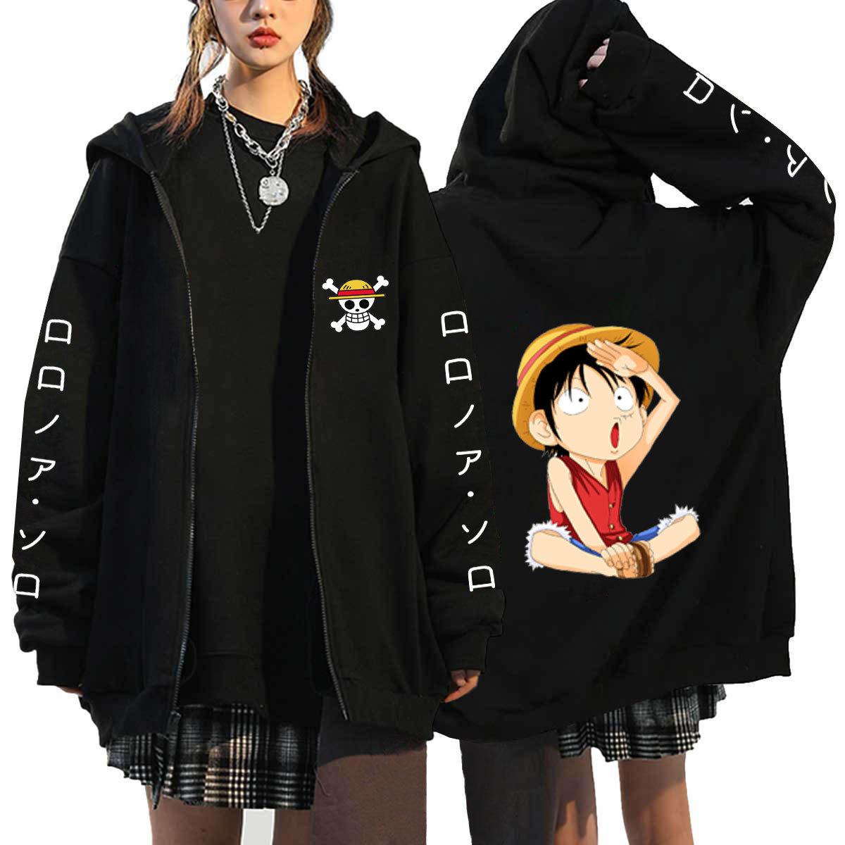 

Аніме худі ONE PIECE Луффі Зоро Чоппер Чоловічі куртки Косплей Повсякденні куртки на блискавці Хараджуку Унісекс Мультяшні світшоти Хіп-хоп худі Вуличний одяг S чорний
