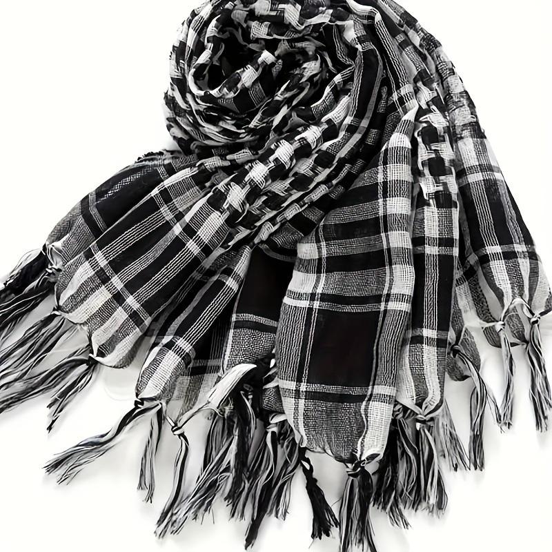 Arab Houndstooth Tassel Scarf: Warm, Sandproof Tactical Shawl for Autumn/Winter